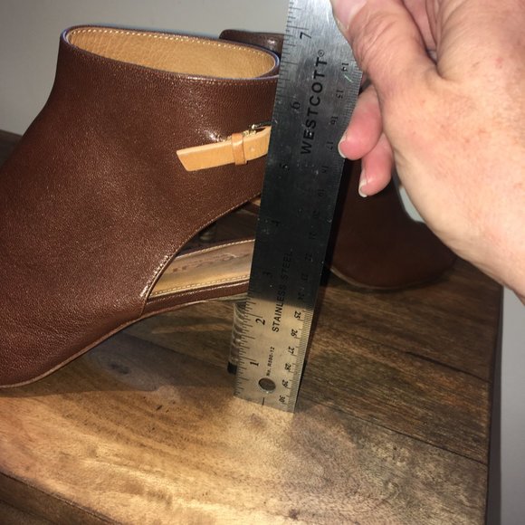 Coach "Milah" Open-Toe Slingback Kitten Heel Brown Leather Ankle Boots - Picture 10 of 11